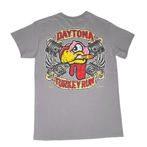 Y2K Daytona Turkey Run Graphic T-Shirt Women Small Short Sleeve 100% Cotton Gray - Picture 2 of 11